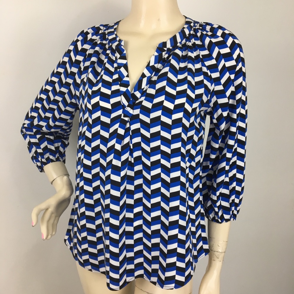 Crown and Ivey blue and black detailed blouse